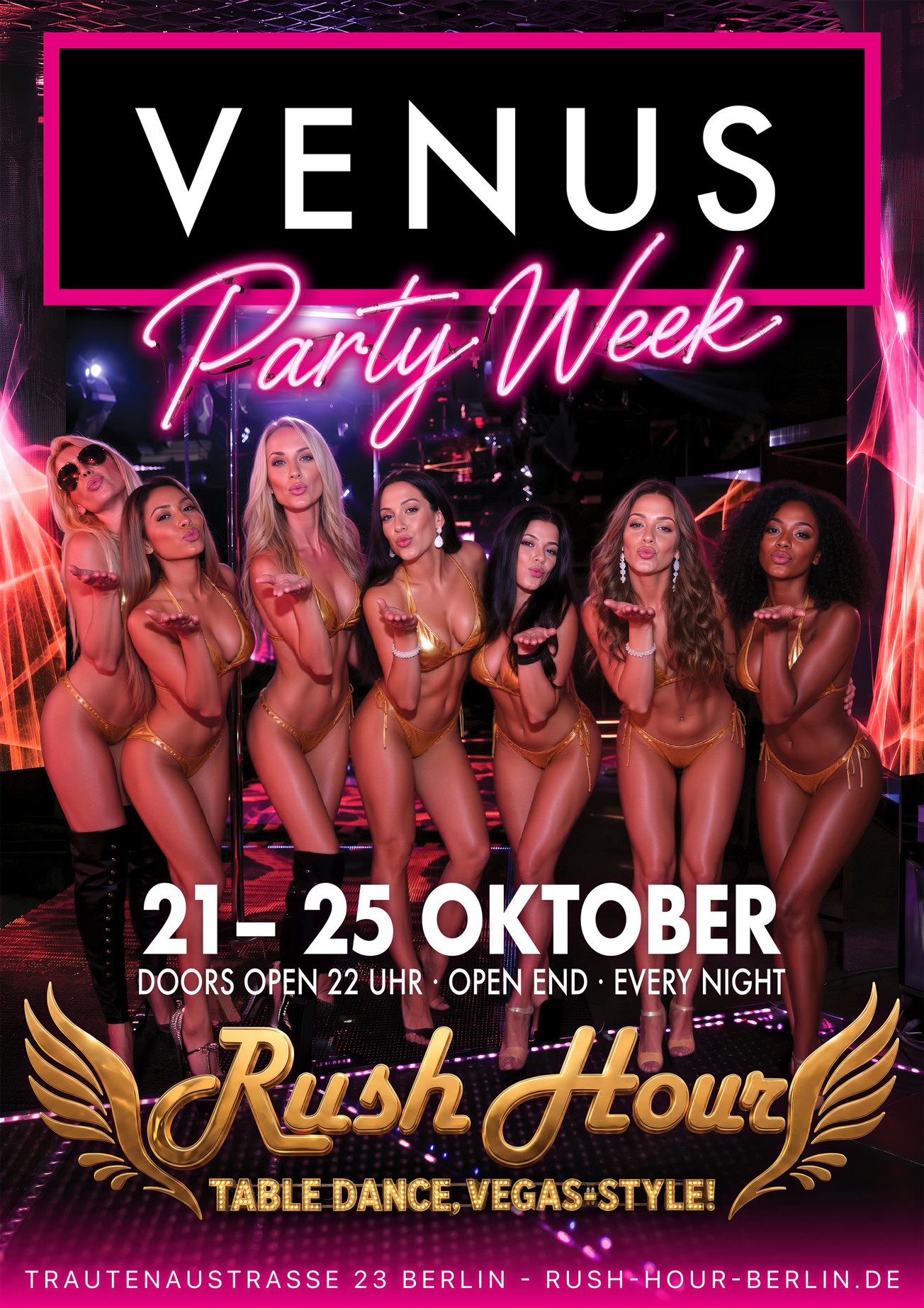 VENUS Party Week 2026 VENUS Party Week im Rush Hour Berlin, 21. bis 25. Oktober, jede Nacht ab 22 Uhr